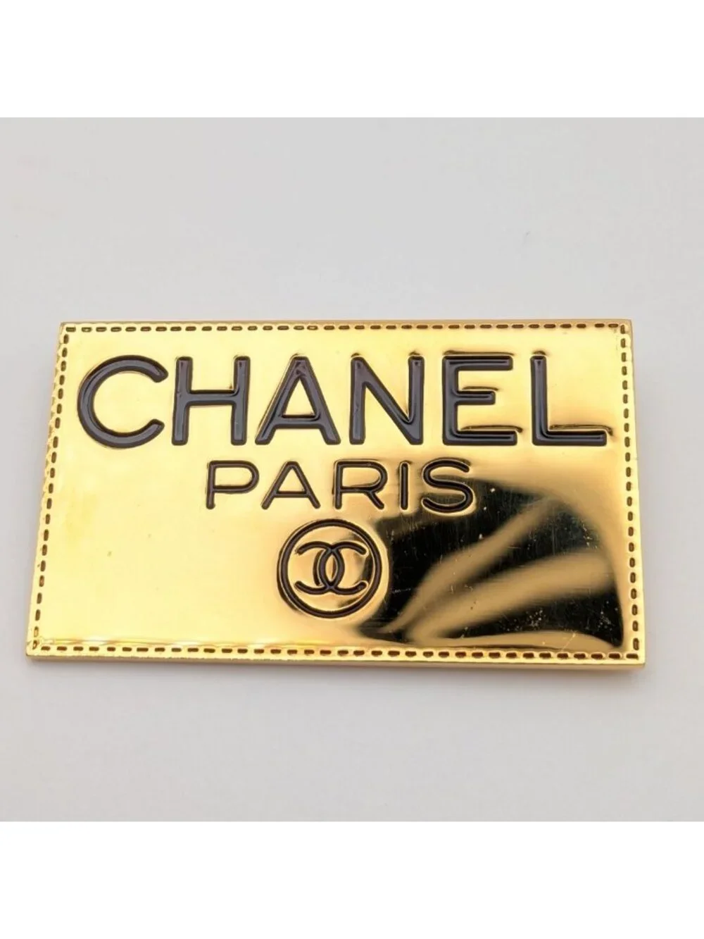 Chanel Brooch CC Logo Plate Gold First Era Vintage
